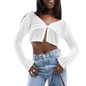 Kaiia - Exclusive cotton blend knit pointelle tie detail top / ivory / 14 / NWT